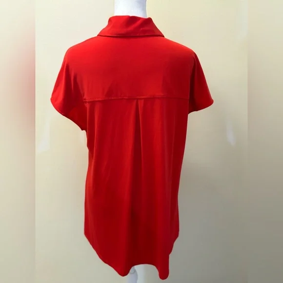 XS H By Halston Red Dolman Shirt Sleeve Button Front Blouse - Picture 6 of 13